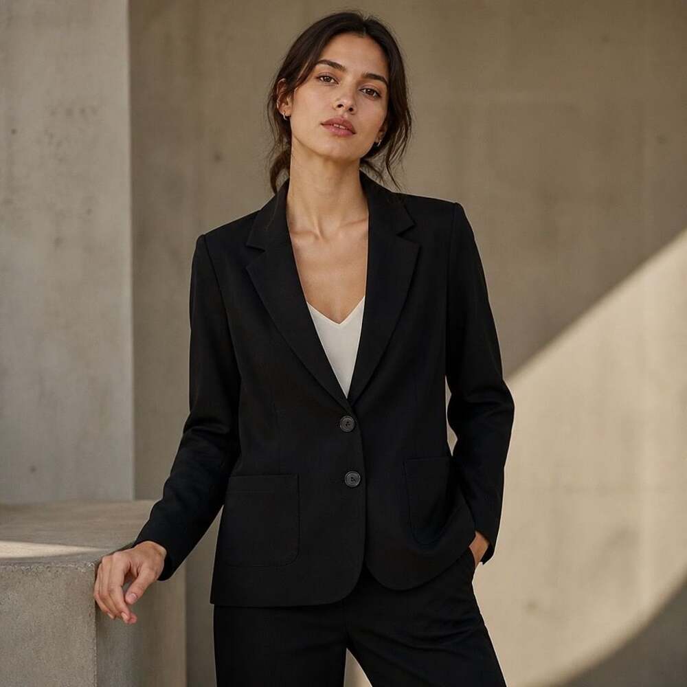 Ann Taylor Black Two-Button Notched Lapel Blazer with Patch Pockets